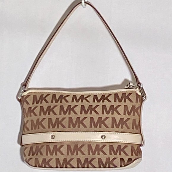 MK Michael Kors Jet Set Signature Logo Jacquard & Leather Demi Shoulder Bag Y2K - Picture 9 of 16